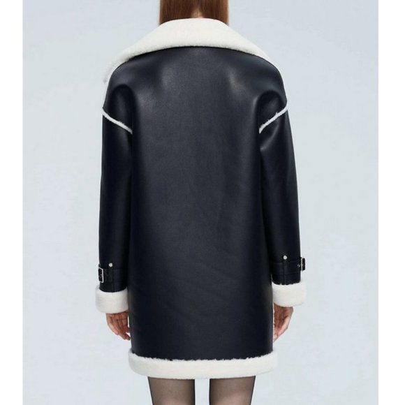 luxury PU leather fuzzy coat contemporary warm streetwear - Picture 2 of 8